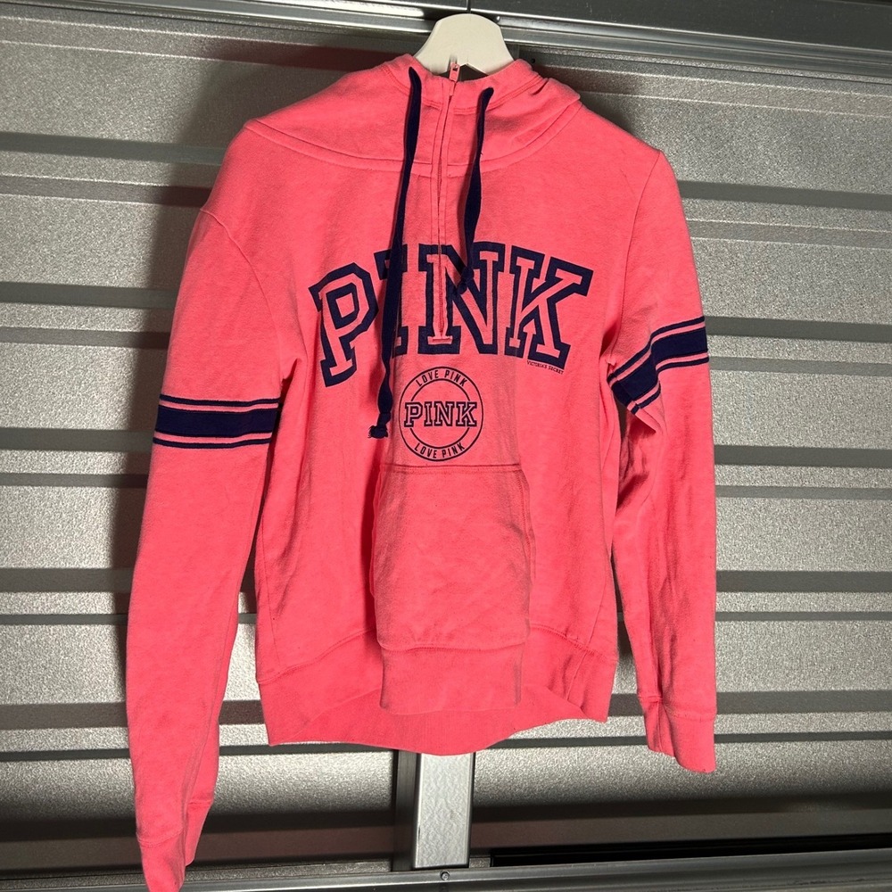 Victoria's Secret PINK Hoodie Womens L Pink Quarter Zip Y2K Loungewear Preppy